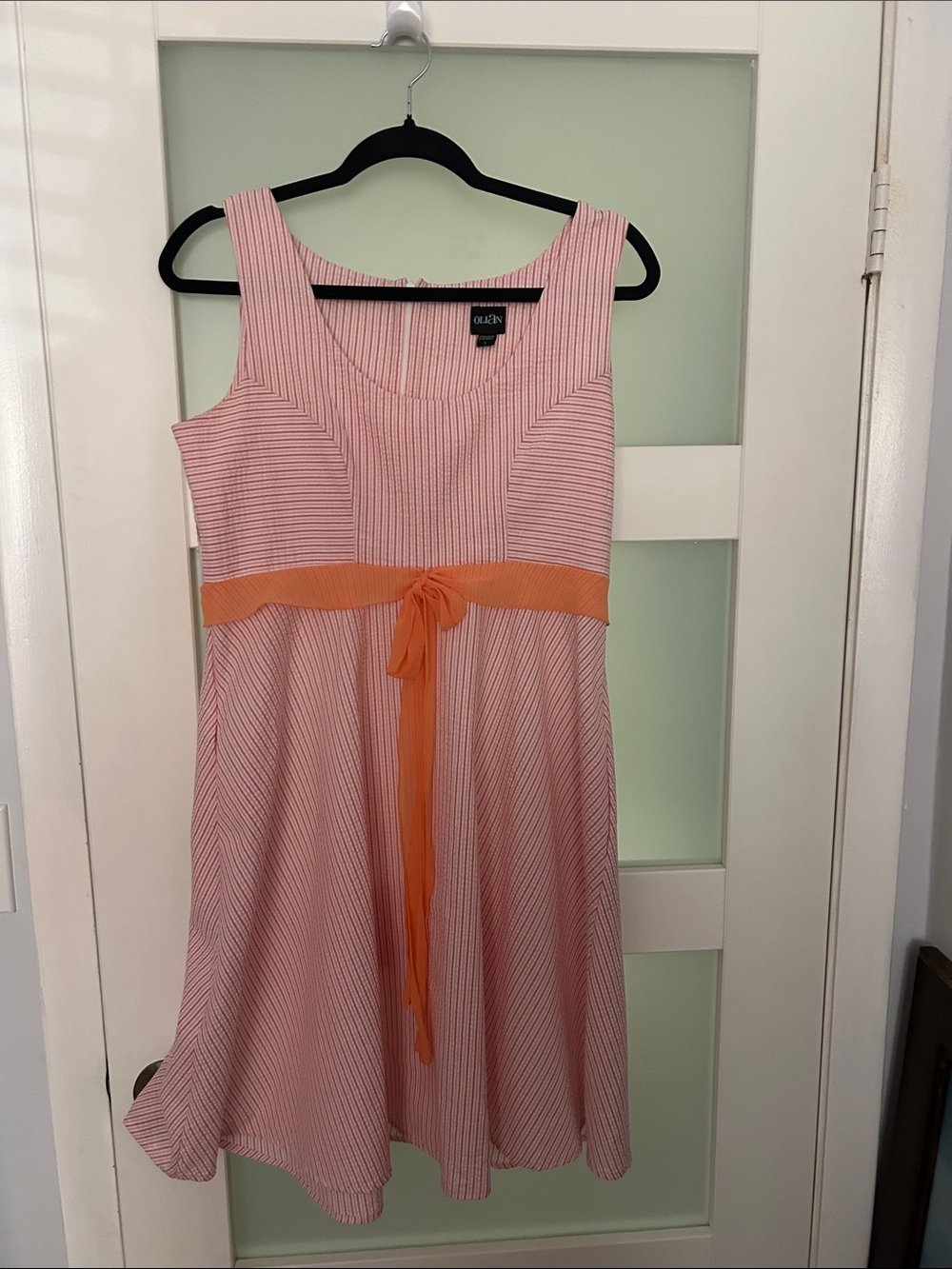 Olian Pink & Orange Striped Tie-Waist Midi Dress